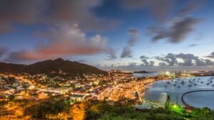 Marigot, St. Martin town skyline in the Caribbean